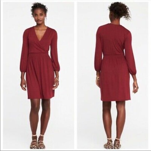 Old Navy Surplice Faux-Wrap Dress in Cranberry - Picture 1 of 6